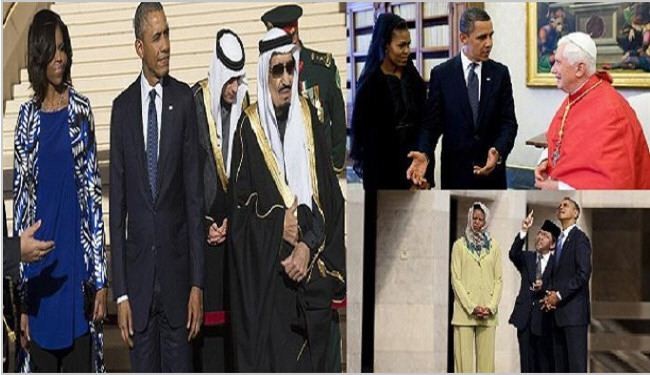 خادم الحرمين يستقبل زوجة أوباما من غير حجاب